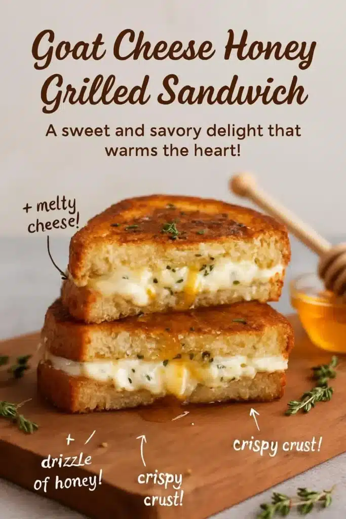 Delicious grilled goat cheese honey sandwich on artisan bread