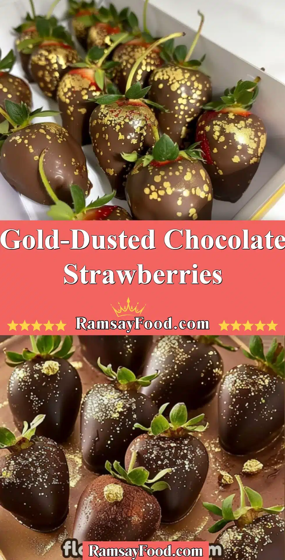 Gold-dusted chocolate-covered strawberries elegantly arranged