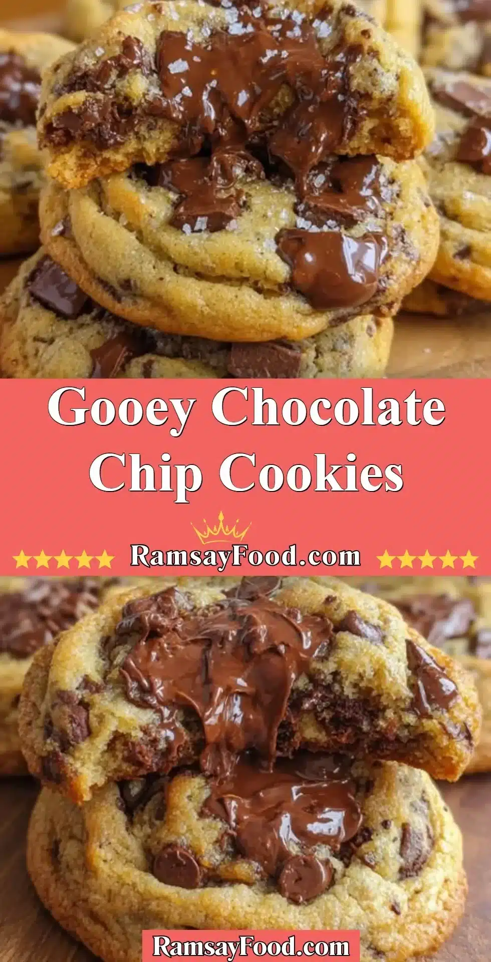 Gooey Chocolate Chip Cookies 2 Freshly baked gooey chocolate chip cookies on a cooling rack.