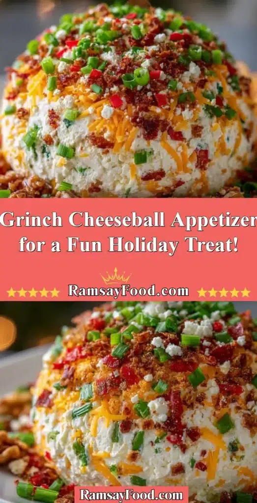 Festive Grinch cheeseball appetizer for holiday parties