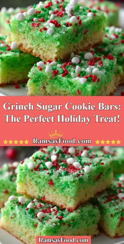 Festive Grinch Sugar Cookie Bars decorated for the holiday season
