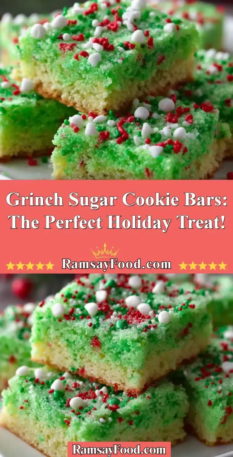 Festive Grinch Sugar Cookie Bars decorated for the holiday season