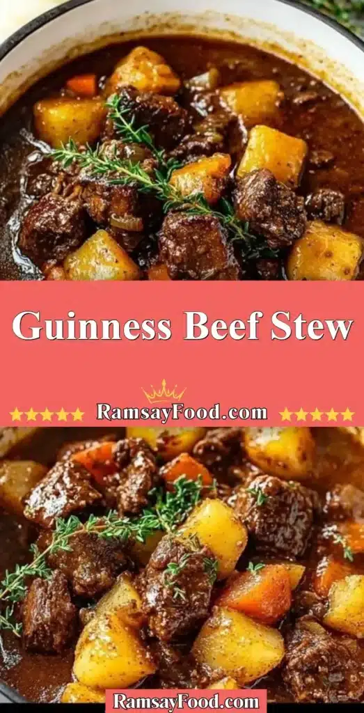 Delicious bowl of Guinness Beef Stew with vegetables and herbs