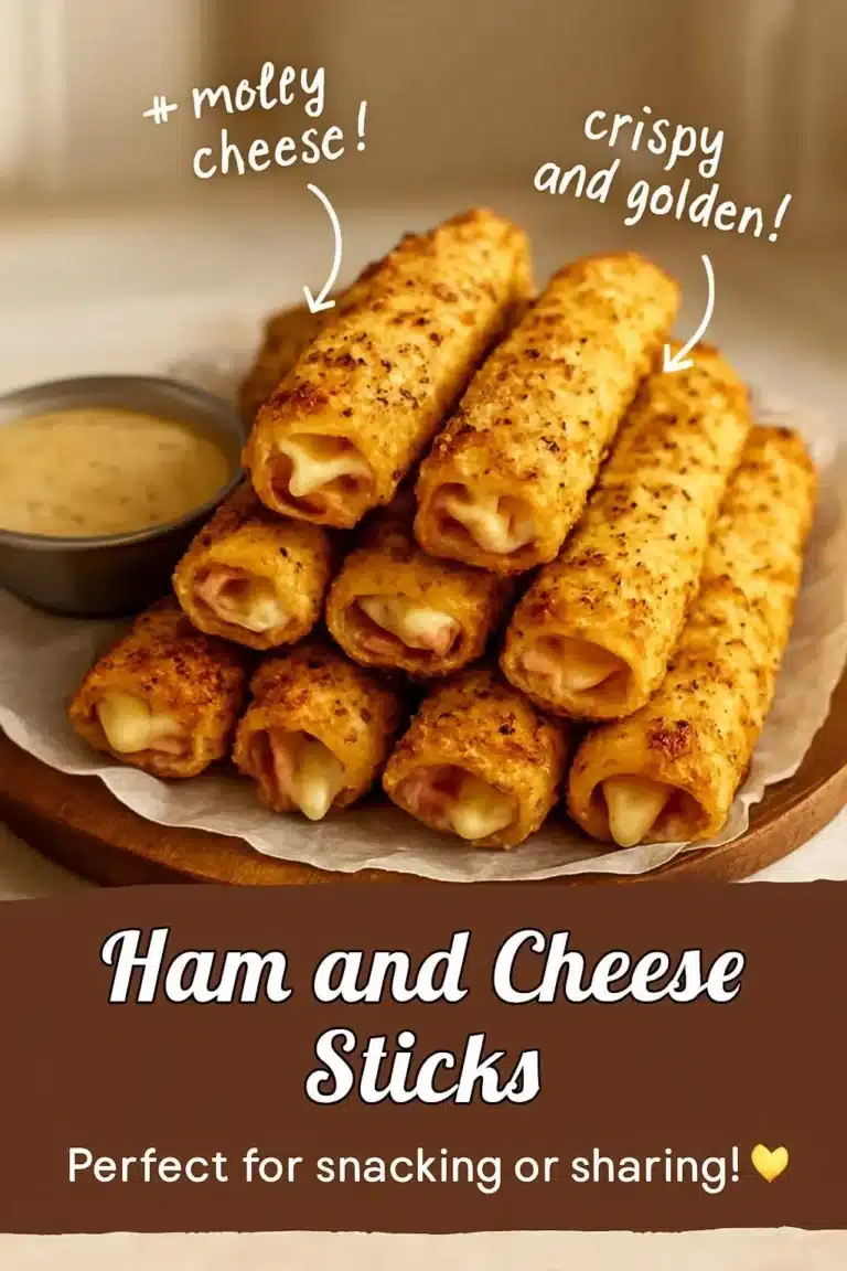 Ham and Cheese Sticks 6 Ham and cheese sticks served on a plate, crispy and cheesy delight.