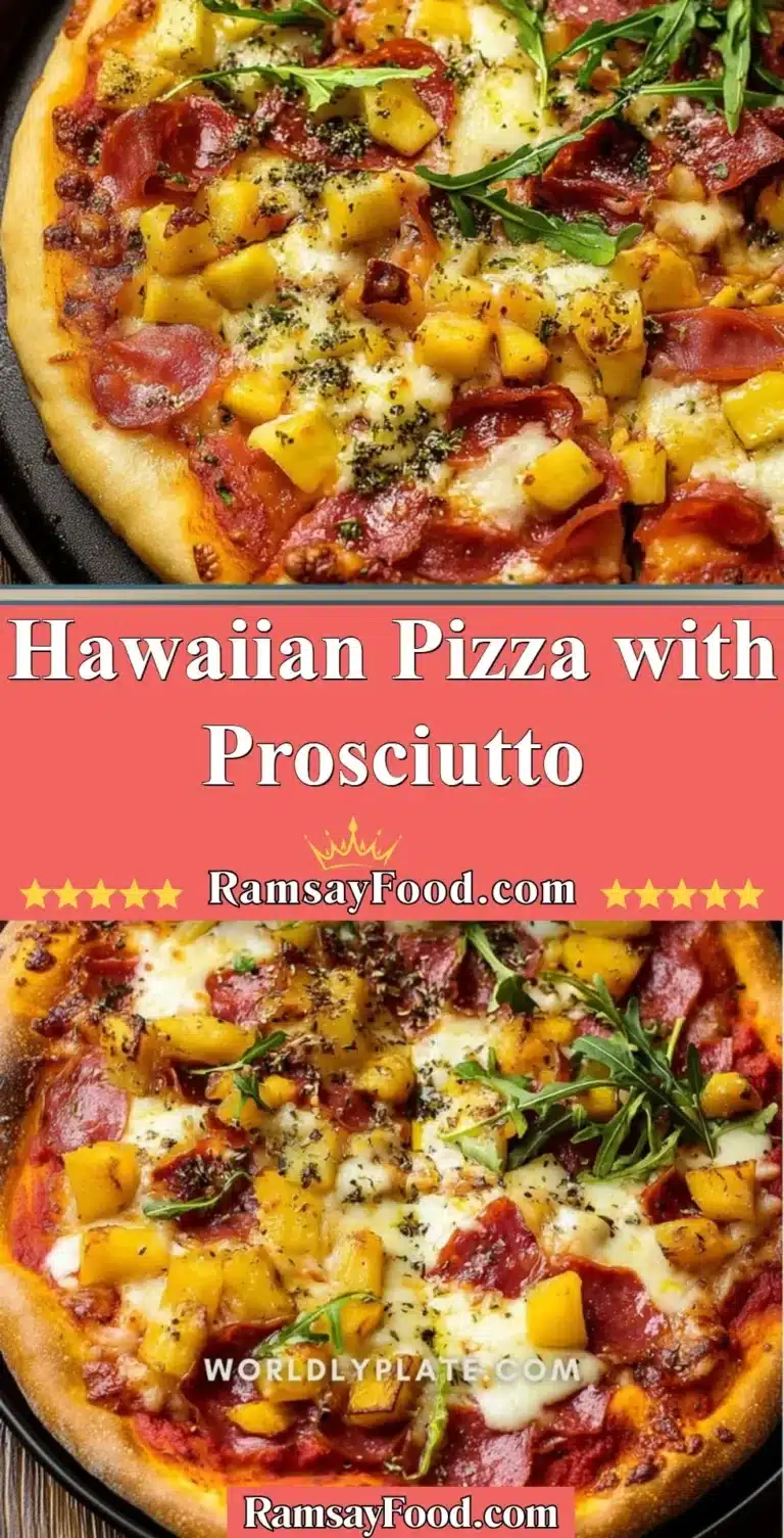 Hawaiian Pizza with Prosciutto 5 Hawaiian Pizza topped with Prosciutto, pineapple, and cheese.