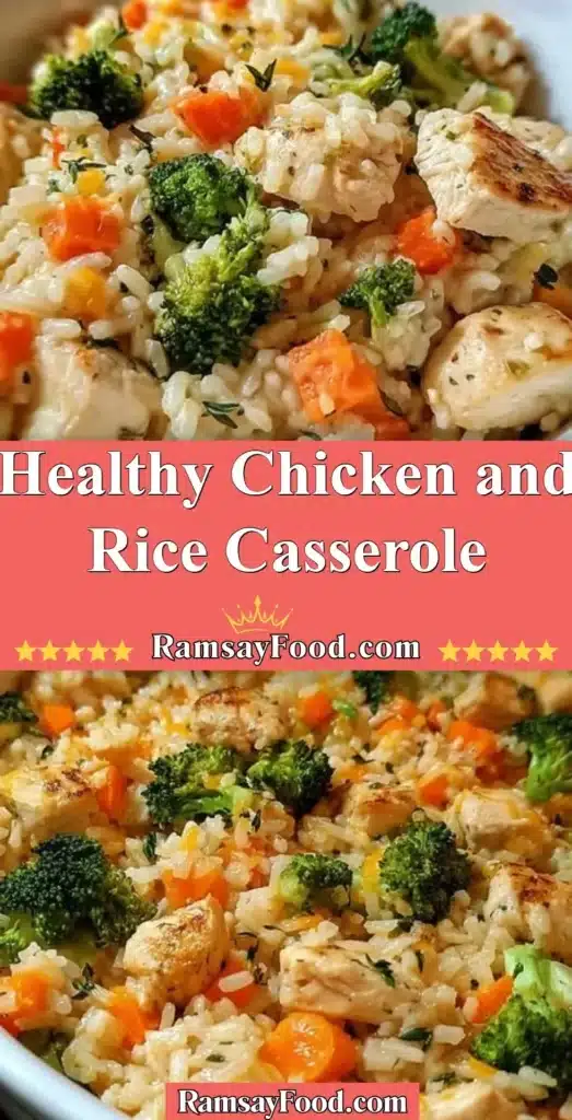 Healthy chicken and rice casserole dish topped with herbs and vegetables