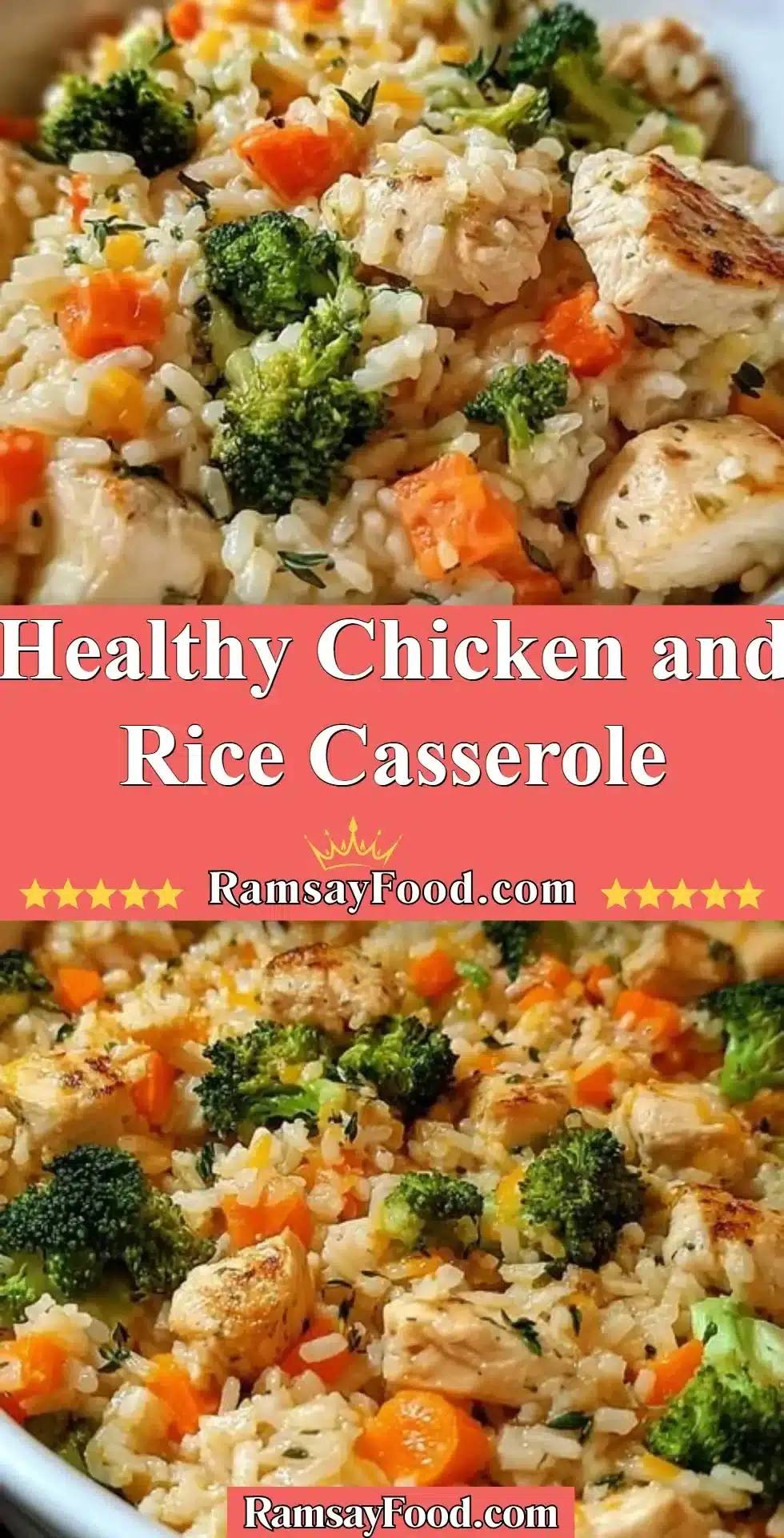 Healthy Chicken and Rice Casserole 2 Healthy chicken and rice casserole dish topped with herbs and vegetables