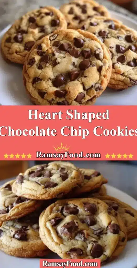 Heart shaped chocolate chip cookies arranged on a plate.