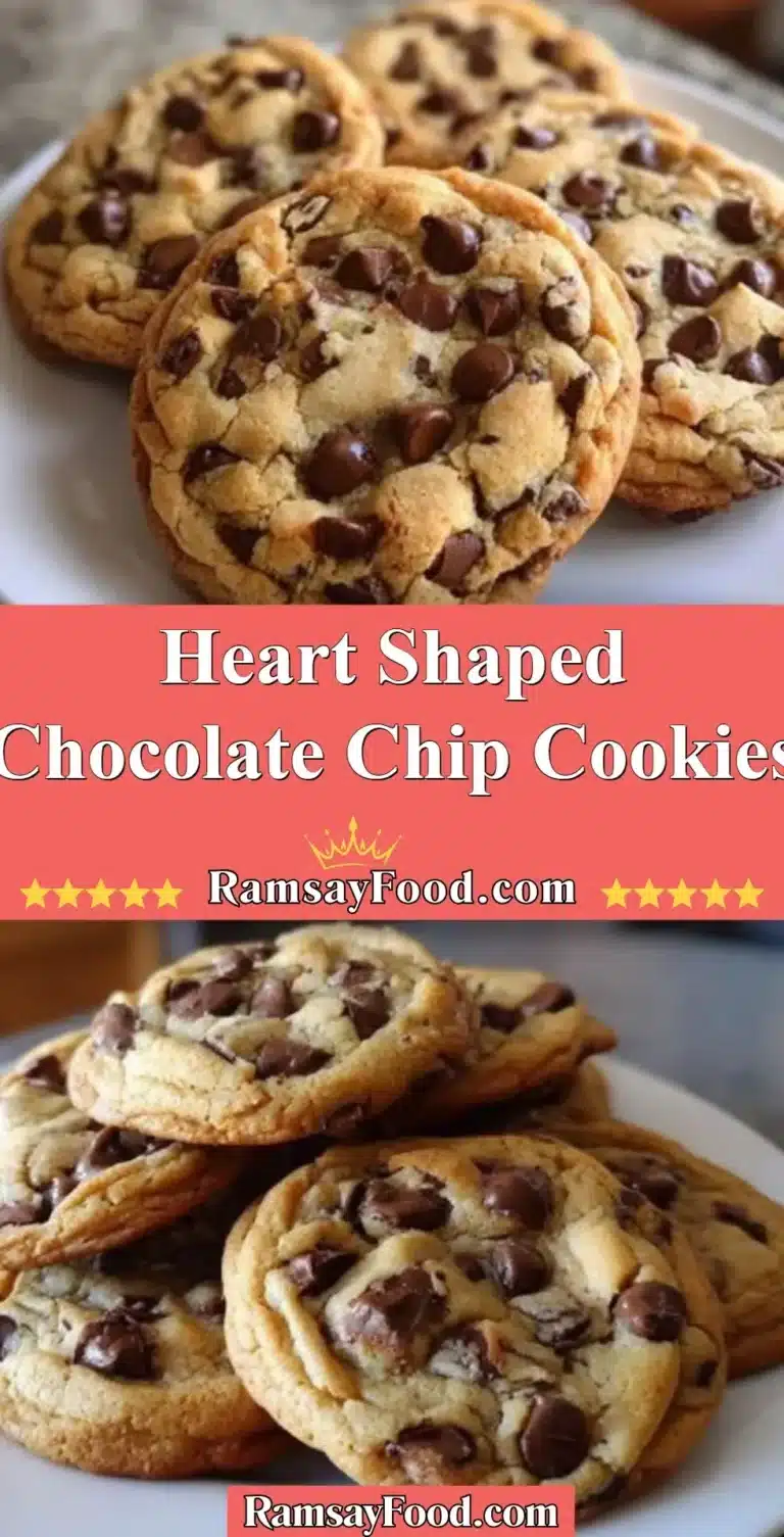 Heart shaped chocolate chip cookies arranged on a plate.