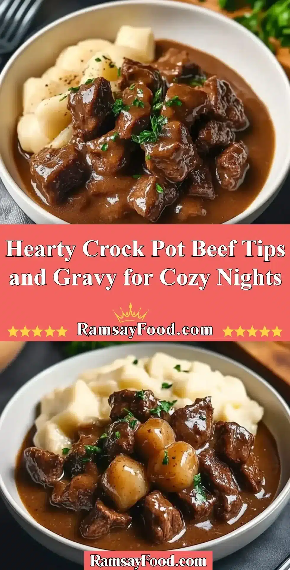 Hearty Crock Pot Beef Tips and Gravy for Cozy Nights 2 Crock pot beef tips and gravy served in a rustic bowl for cozy nights