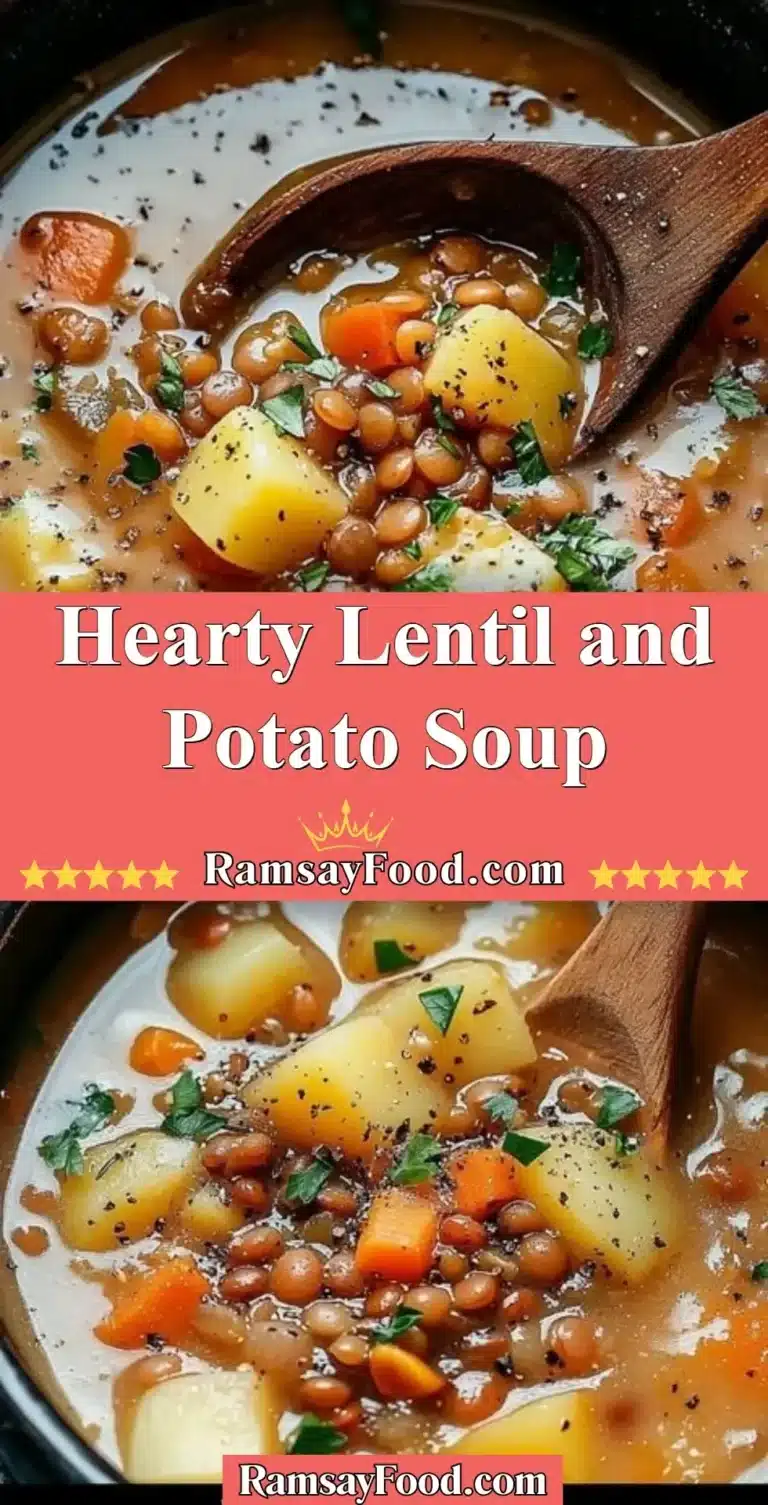 Hearty Lentil and Potato Soup 5 Bowl of hearty lentil and potato soup with fresh herbs and ingredients