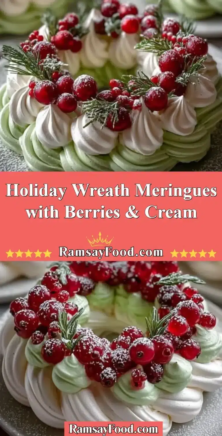 Holiday Wreath Meringues with Berries & Cream 7 Festive wreath meringues decorated with fresh berries and cream