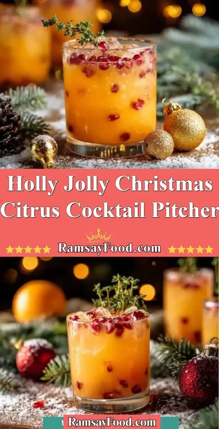 Holly Jolly Christmas Citrus Cocktail Pitcher with festive decorations