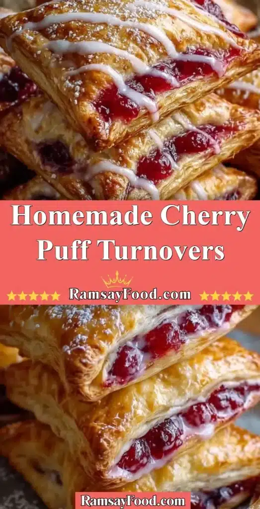 Homemade cherry puff turnovers filled with sweet cherry filling and golden pastry.