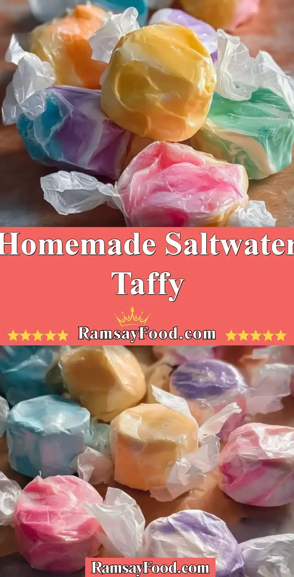 Batch of colorful homemade saltwater taffy in a bowl