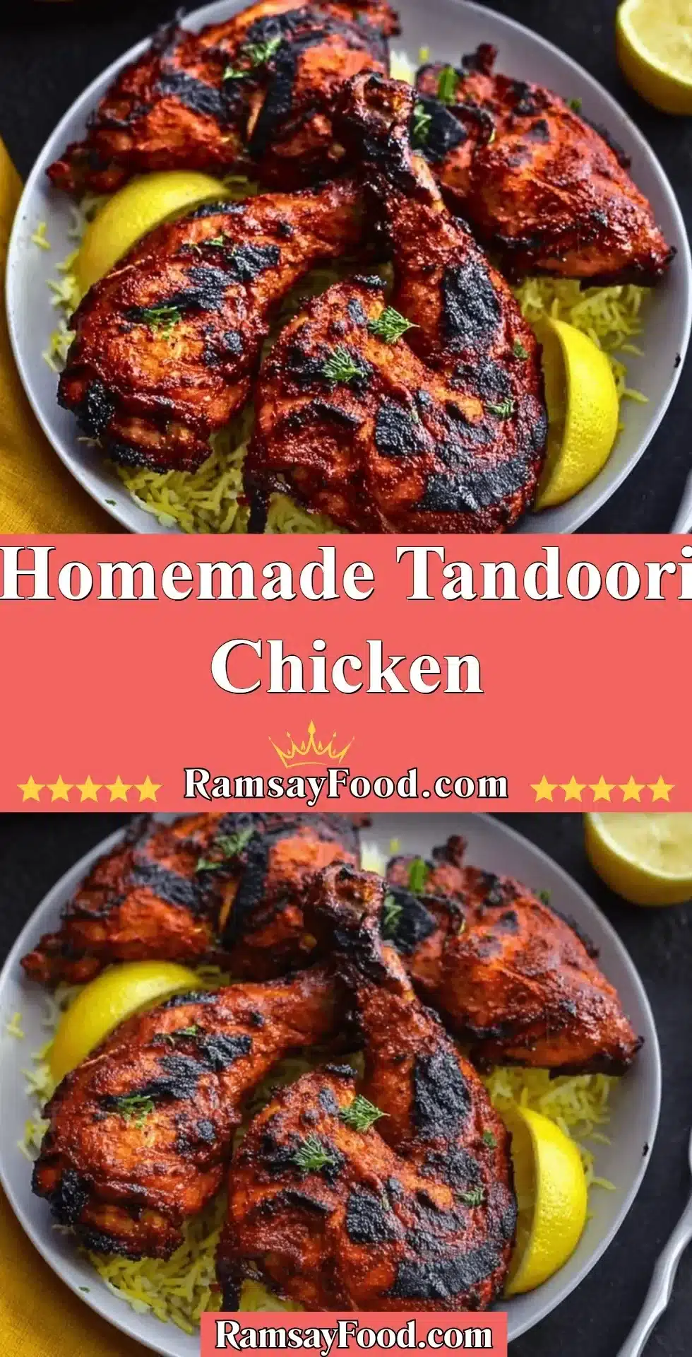Homemade Tandoori Chicken 2 Homemade tandoori chicken dish with vibrant spices and herbs on a plate