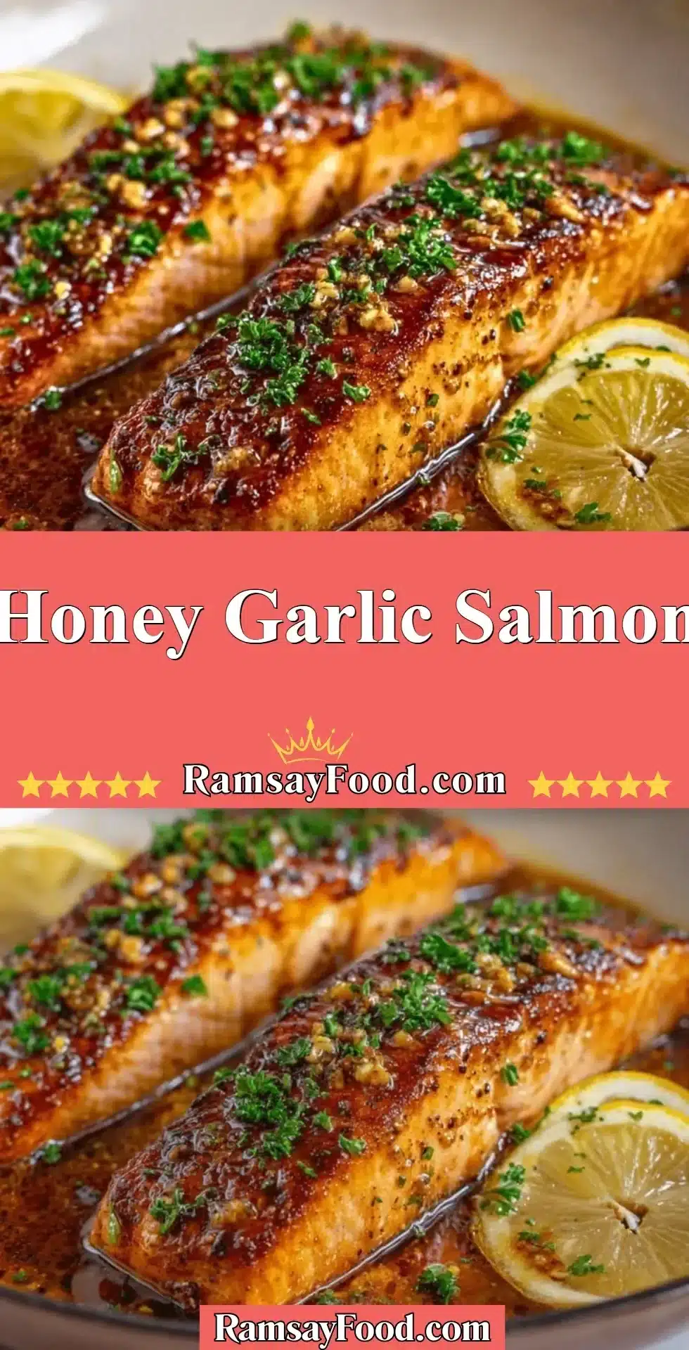 Honey Garlic Salmon 2 Delicious Honey Garlic Salmon with a sweet glaze and fresh garnishes