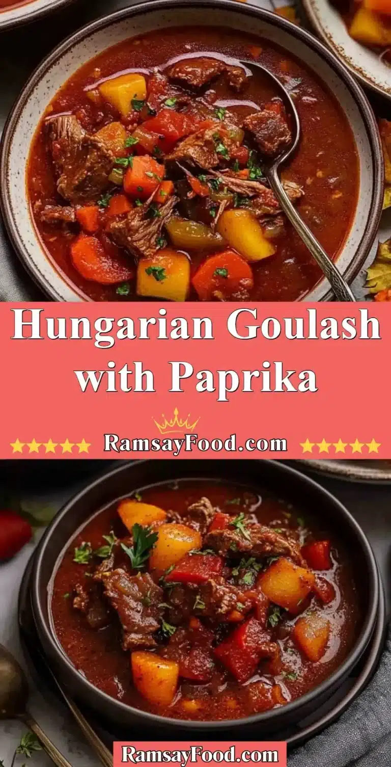 Hungarian Goulash with Paprika 6 Delicious Hungarian goulash with paprika served in a bowl.