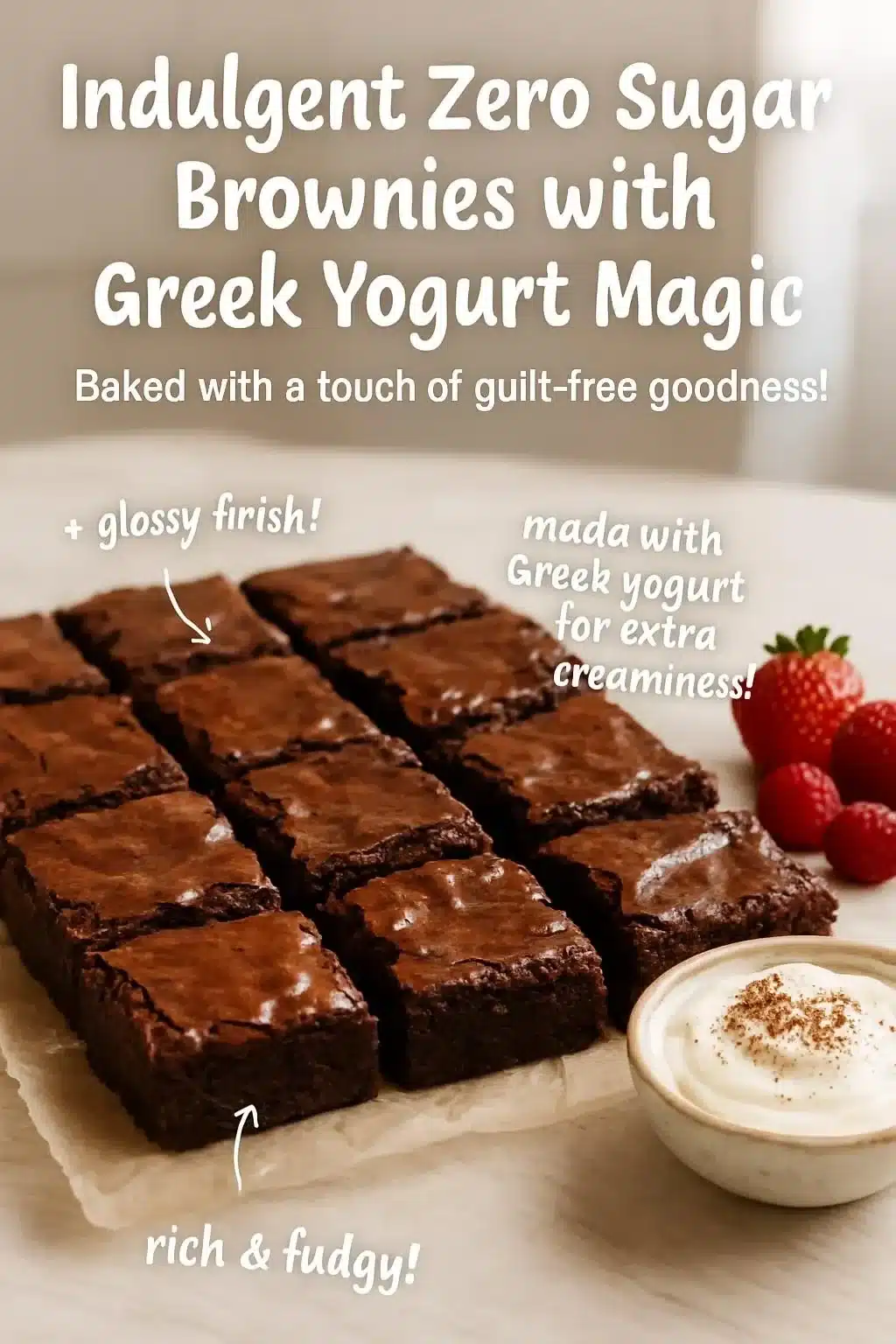 Indulgent zero sugar brownies made with Greek yogurt