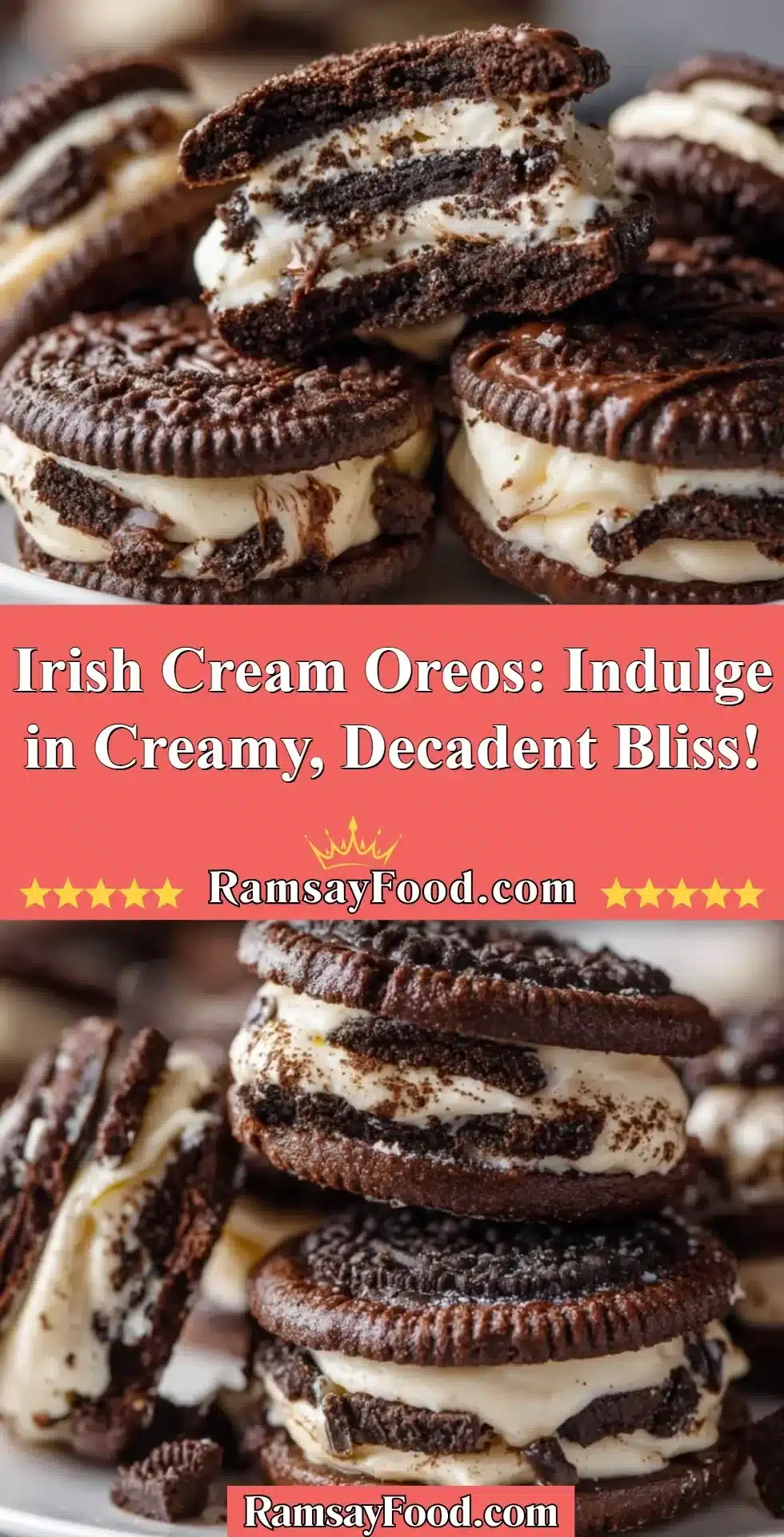 Irish Cream Oreos with creamy filling and chocolate cookies
