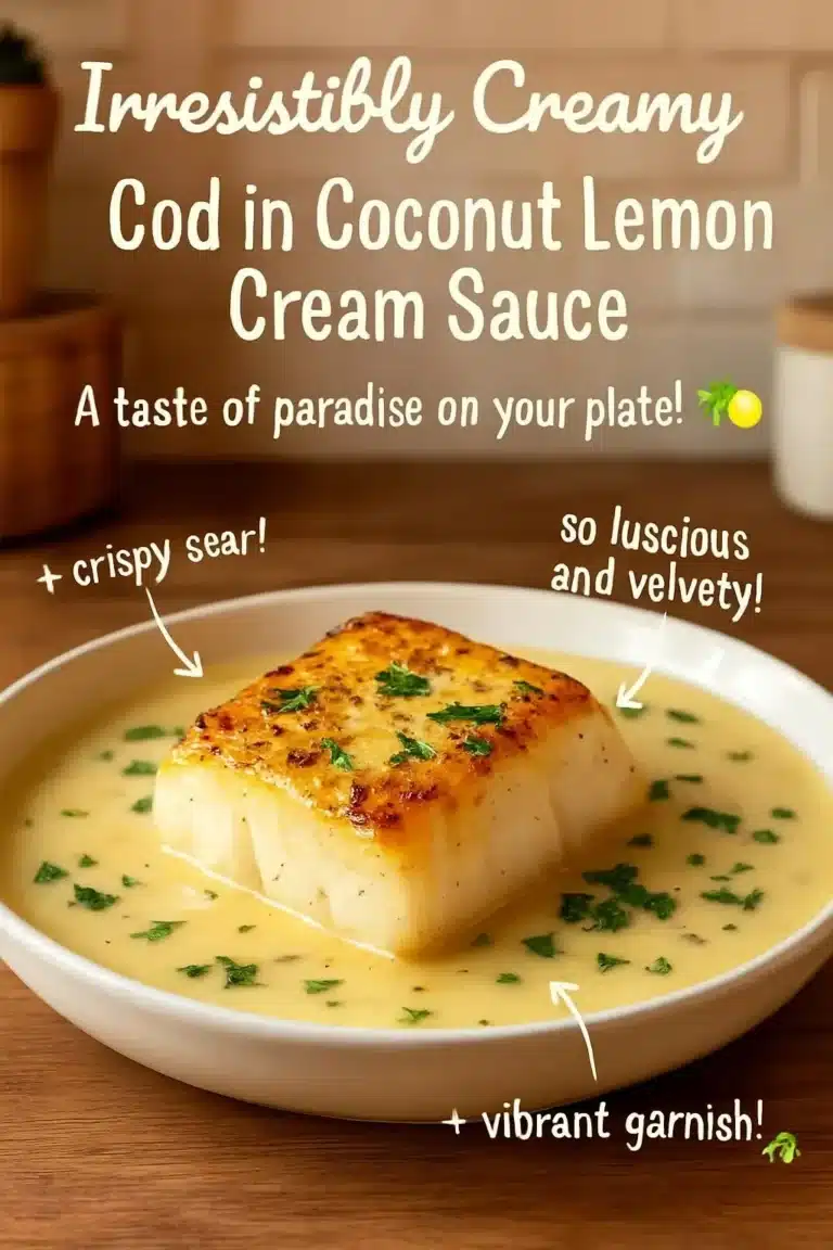 Irresistibly creamy cod fillet in coconut lemon cream sauce dish