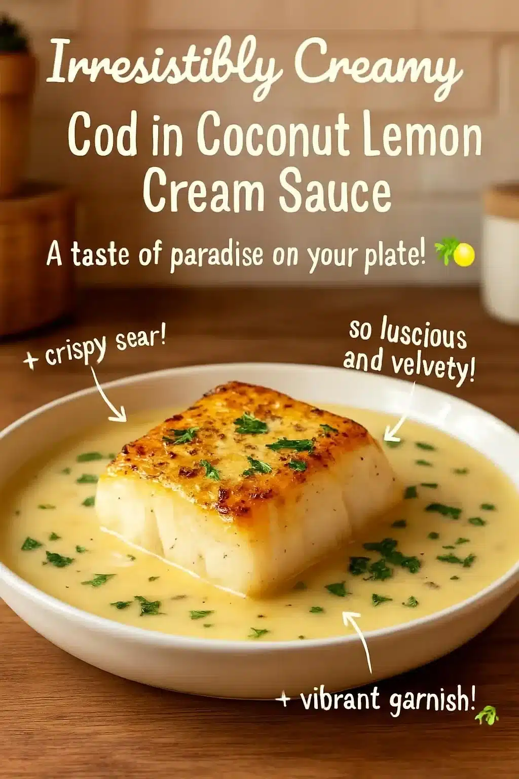 Irresistibly creamy cod fillet in coconut lemon cream sauce dish