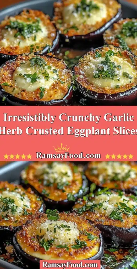 Crispy garlic herb crusted eggplant slices on a plate