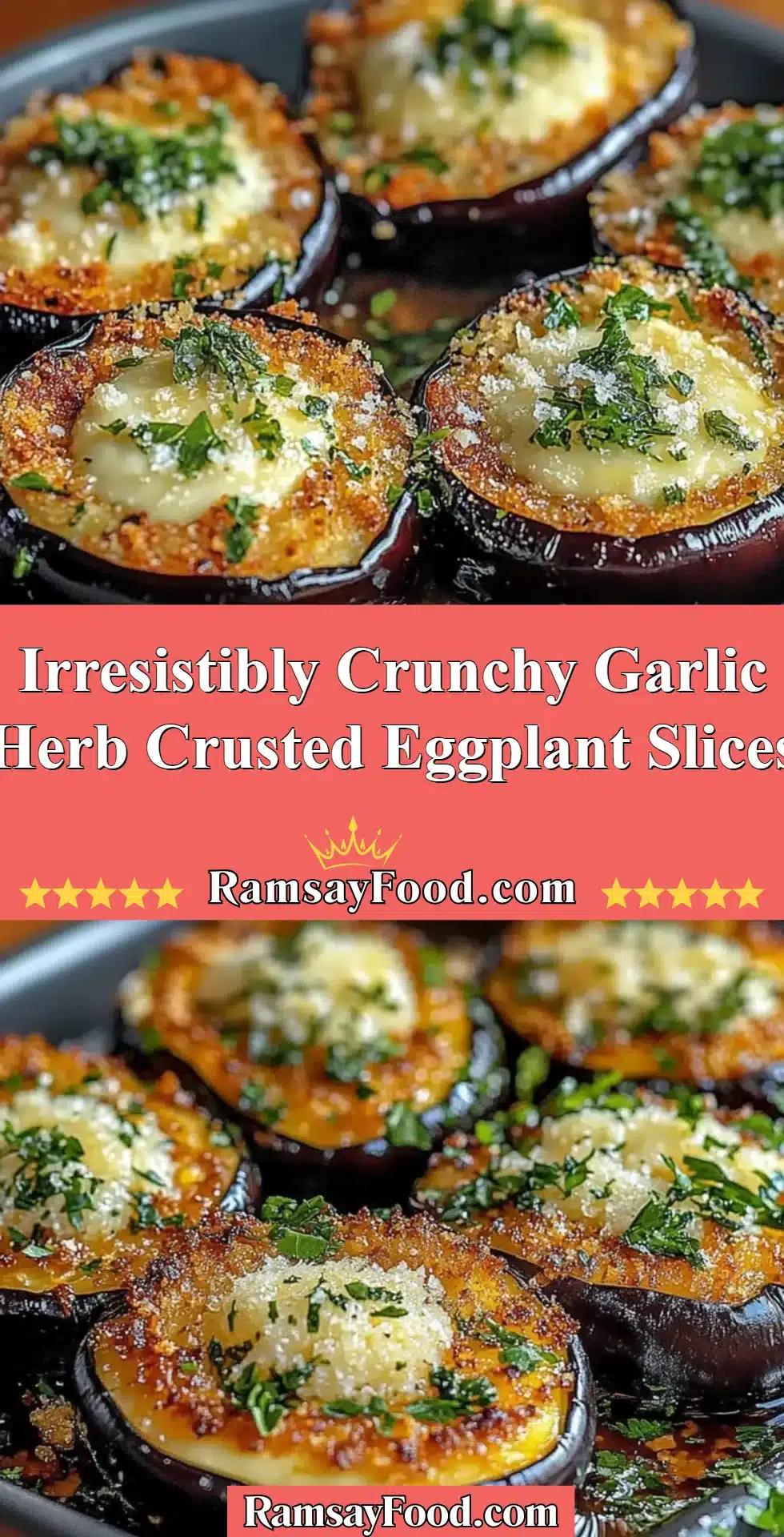 Irresistibly Crunchy Garlic Herb Crusted Eggplant Slices 2 Crispy garlic herb crusted eggplant slices on a plate