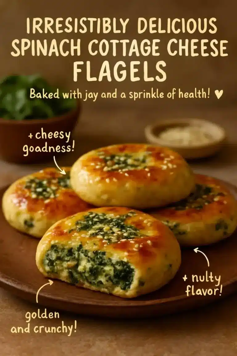 Freshly baked spinach cottage cheese flagels served on a wooden platter.