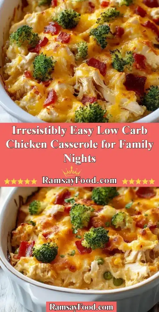 Delicious low carb chicken casserole baked in a casserole dish