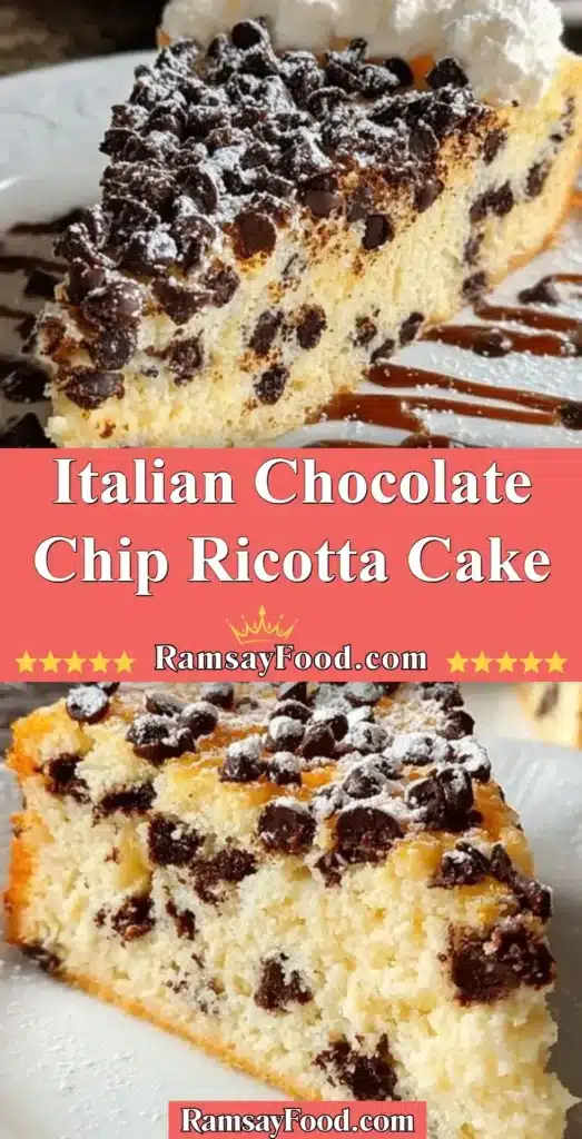 Italian Chocolate Chip Ricotta Cake with chocolate chips and creamy texture