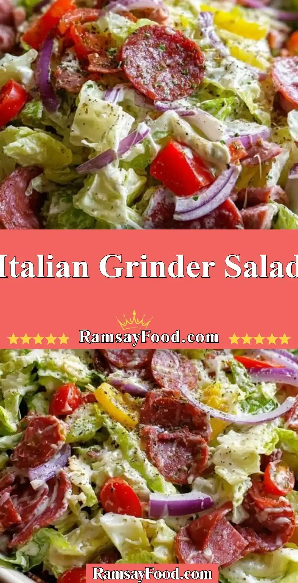 Colorful Italian Grinder Salad with fresh vegetables and meats