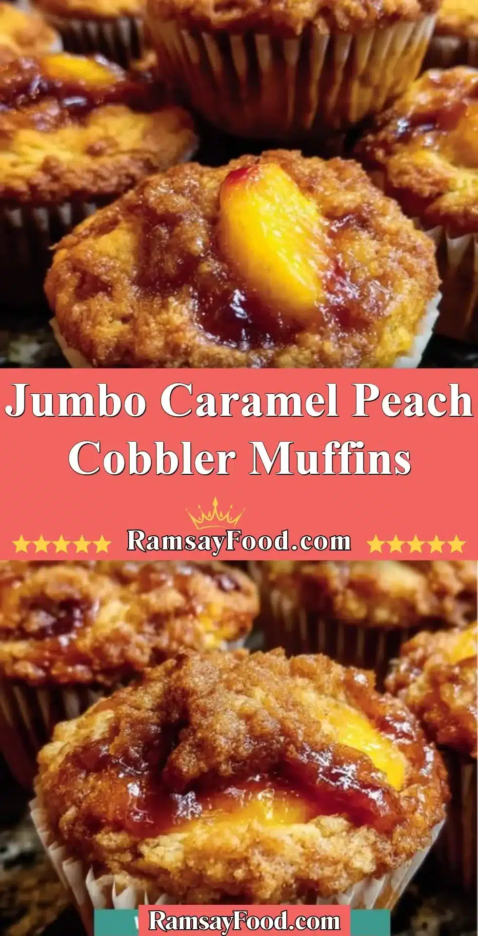 Jumbo Caramel Peach Cobbler Muffins 2 Jumbo caramel peach cobbler muffins fresh out of the oven