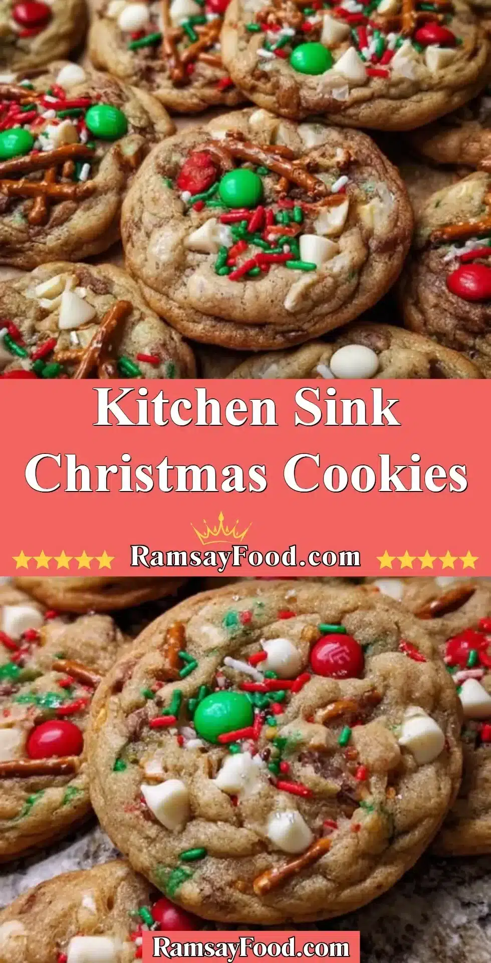 Kitchen Sink Christmas Cookies 2 Delicious Kitchen Sink Christmas Cookies loaded with festive ingredients.