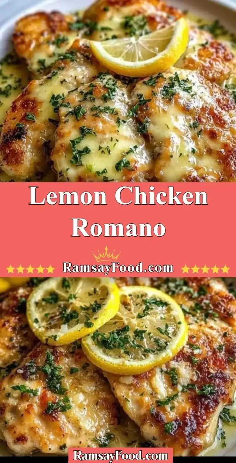 Lemon Chicken Romano dish garnished with herbs and lemon slices