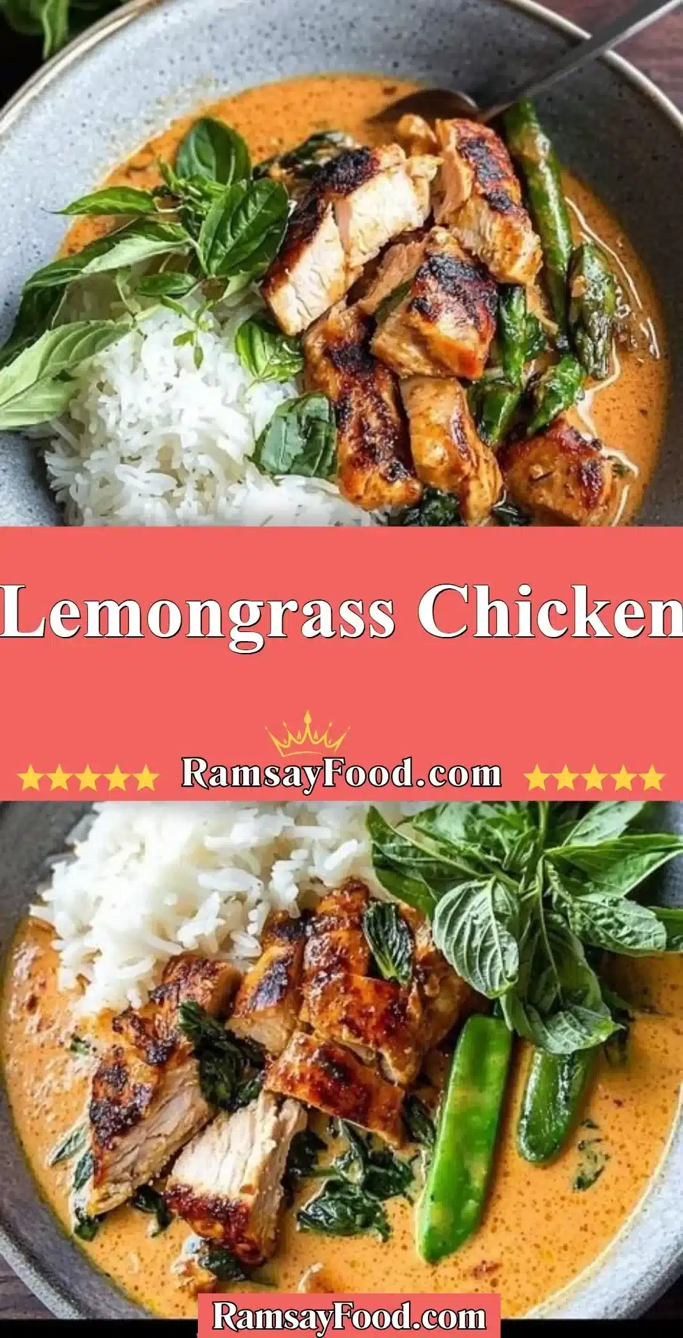 Plate of savory Lemongrass Chicken with fresh herbs and vegetables