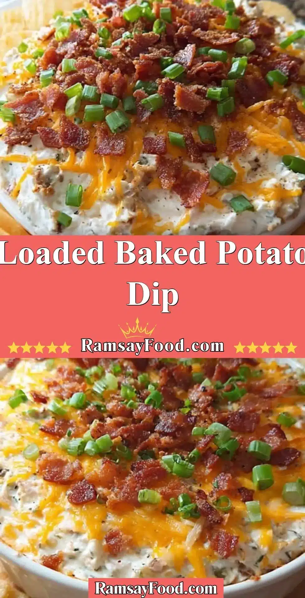 Loaded Baked Potato Dip 2 Loaded baked potato dip with toppings in a bowl