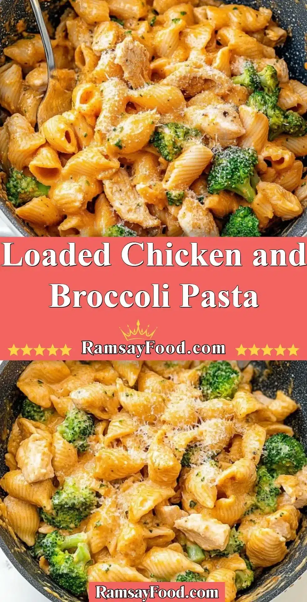 Loaded Chicken and Broccoli Pasta 2 Delicious loaded chicken and broccoli pasta topped with cheese