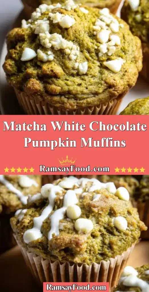 Delicious matcha white chocolate pumpkin muffins fresh out of the oven