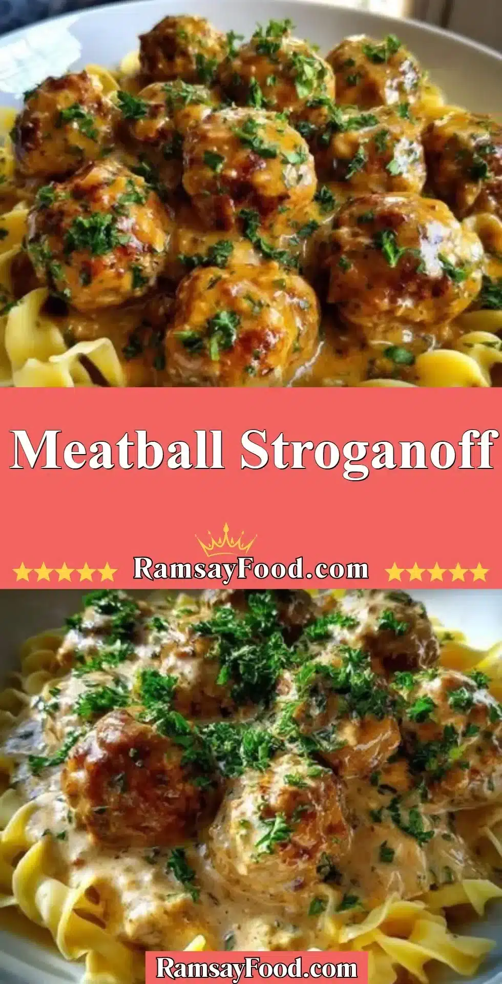 Delicious Meatball Stroganoff served with egg noodles and fresh parsley