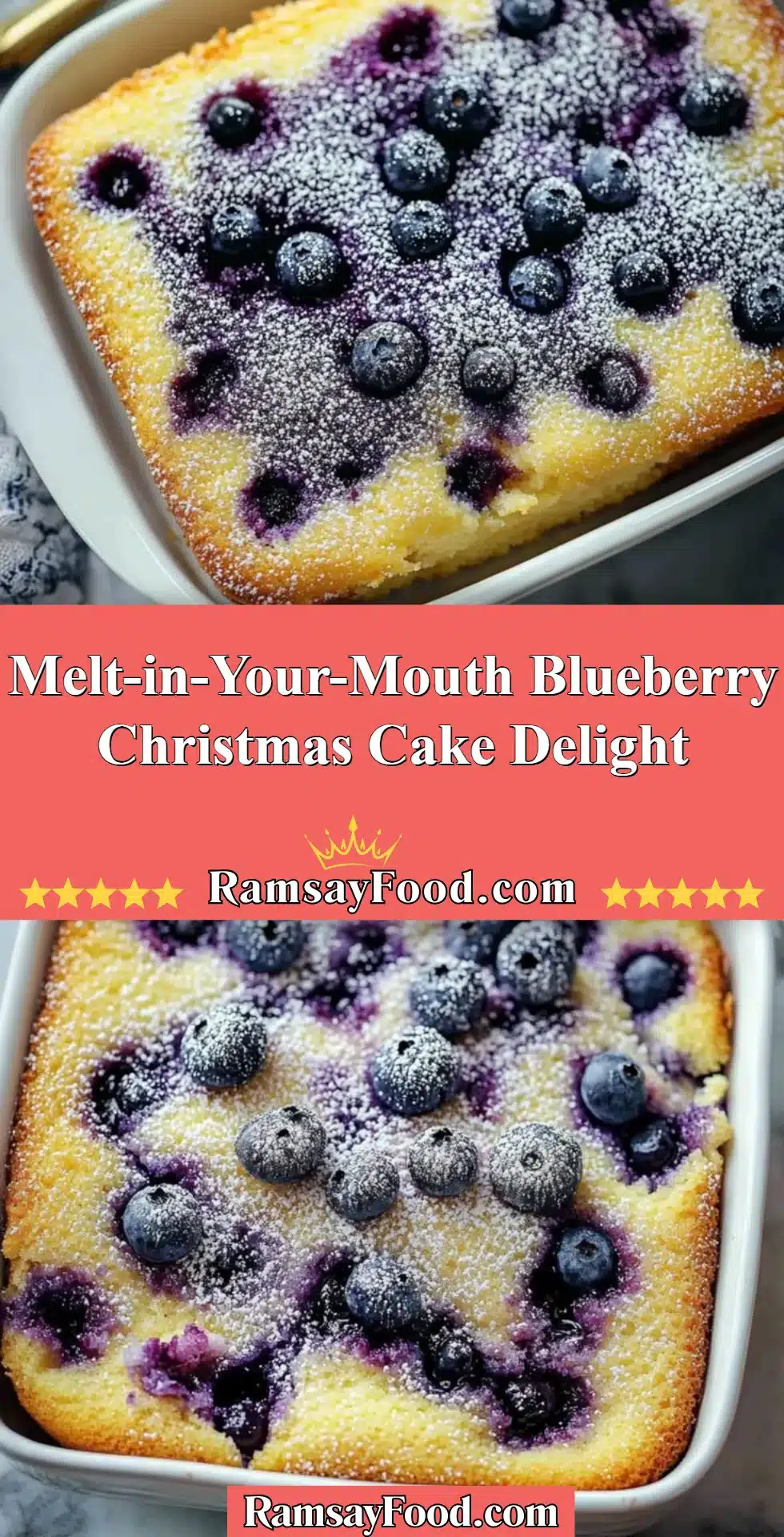 Melt-in-your-mouth blueberry Christmas cake topped with fresh berries.