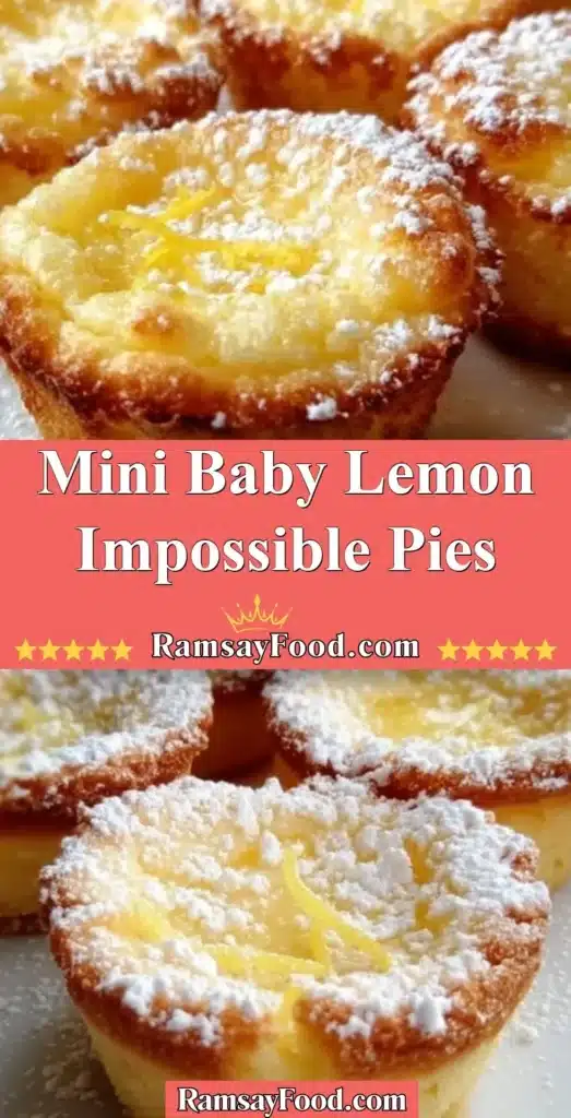 Mini Baby Lemon Impossible Pies baked and garnished, showcasing their delicious lemon flavor.