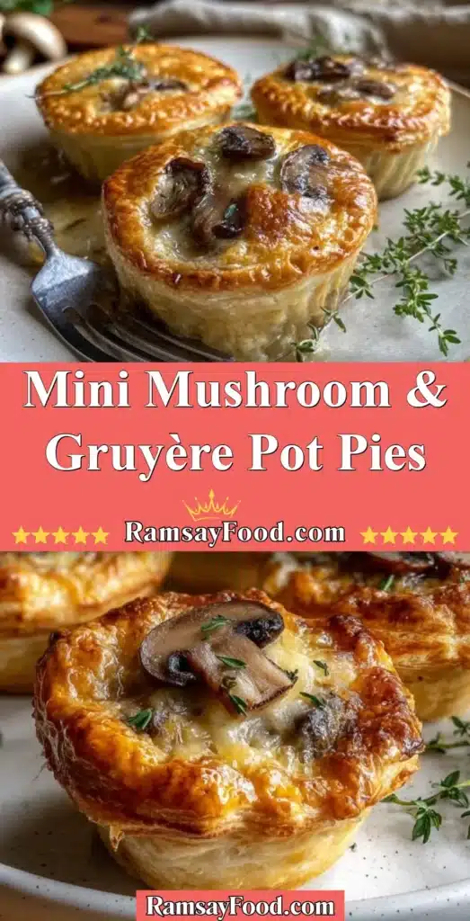 Delicious mini mushroom and gruyère pot pies served in individual dishes