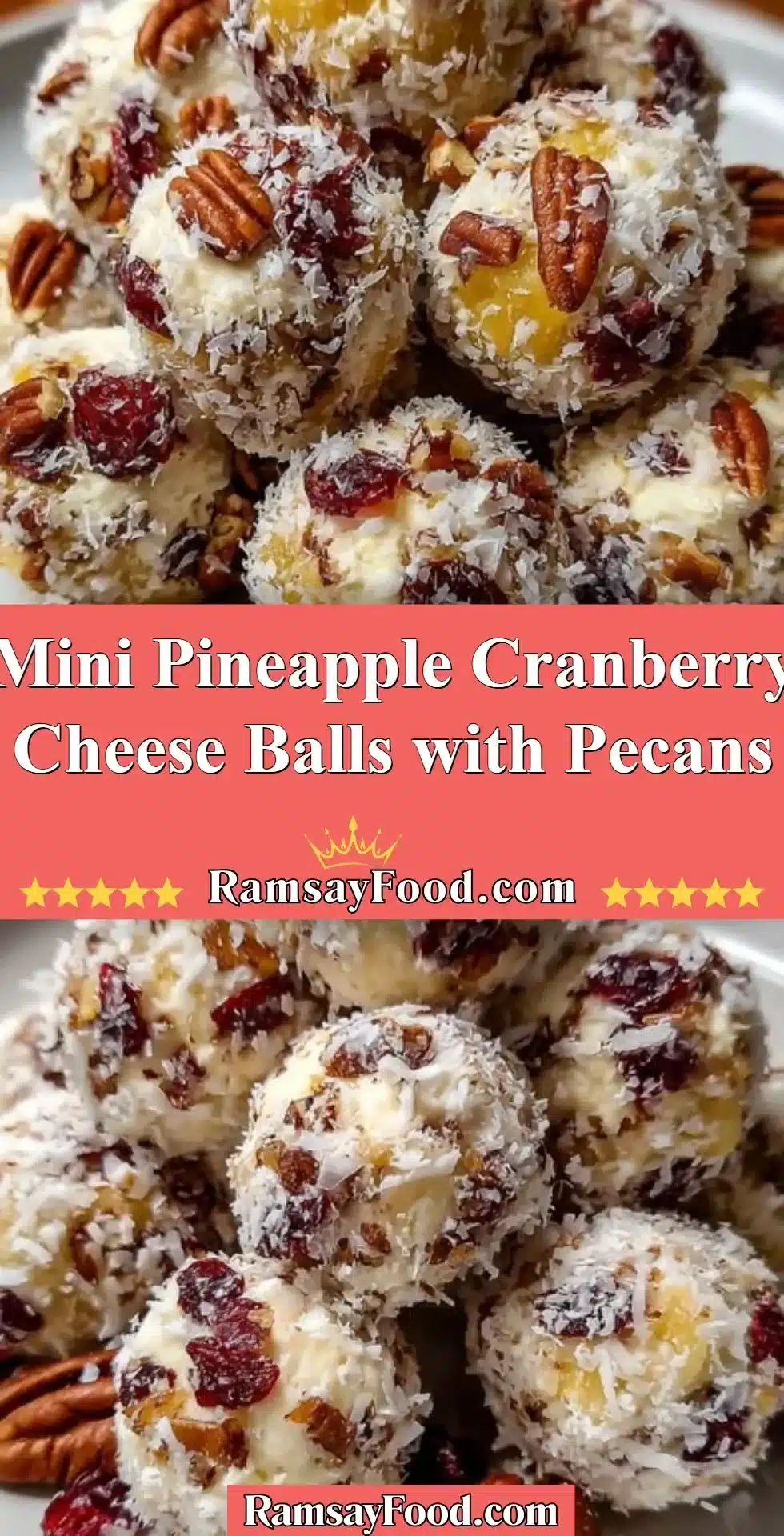 Mini Pineapple Cranberry Cheese Balls with Pecans for a tasty appetizer