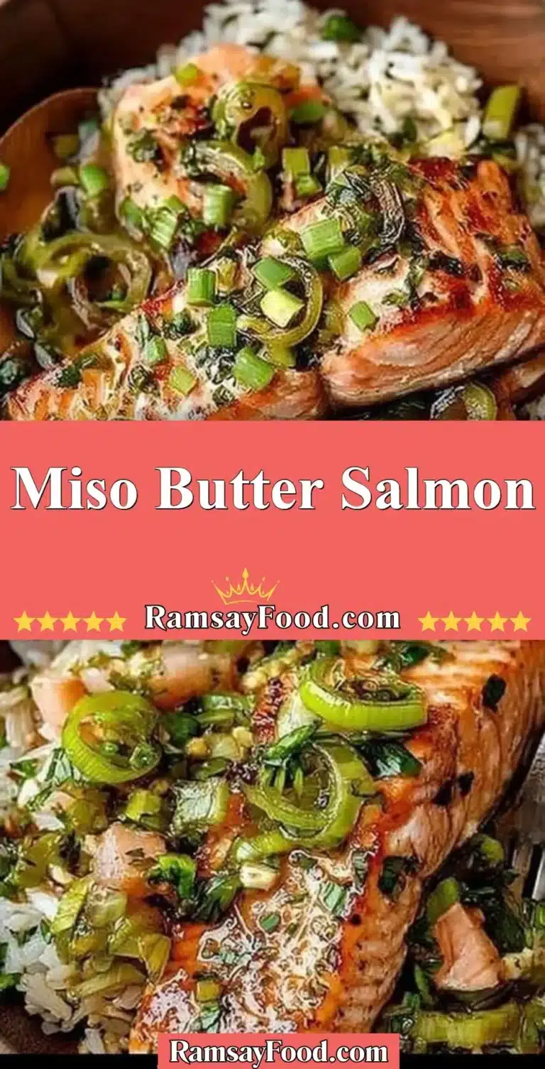 Grilled miso butter salmon garnished with herbs on a white plate