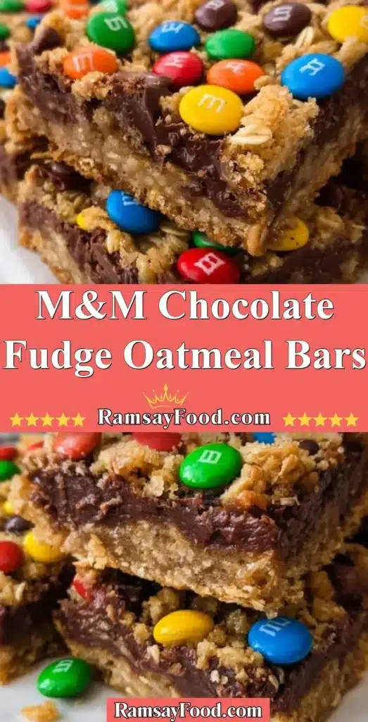 M&M Chocolate Fudge Oatmeal Bars with colorful chocolate candies
