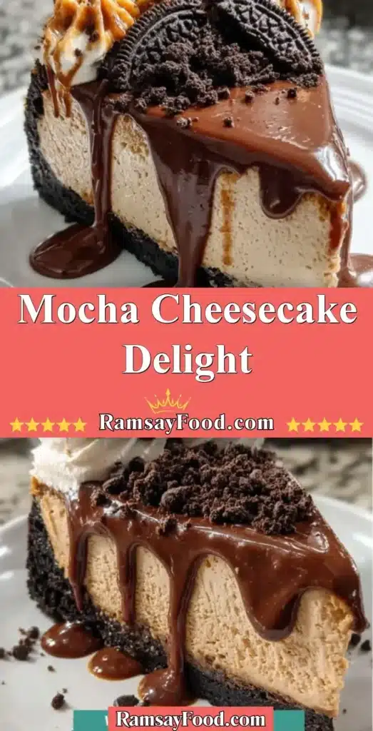 Delicious mocha cheesecake topped with chocolate shavings and coffee beans
