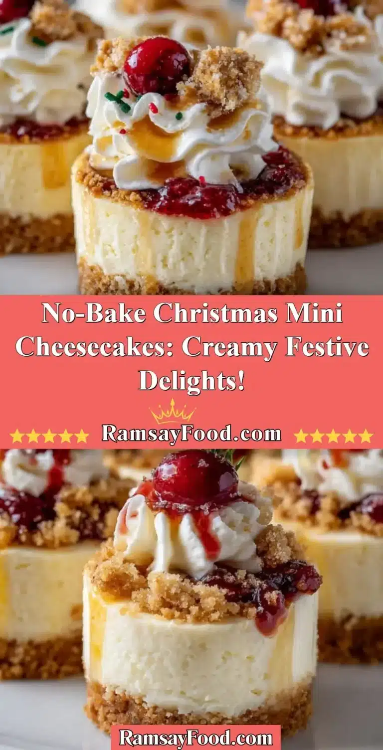 No-bake mini cheesecakes decorated for Christmas, showcasing creamy festive delights.