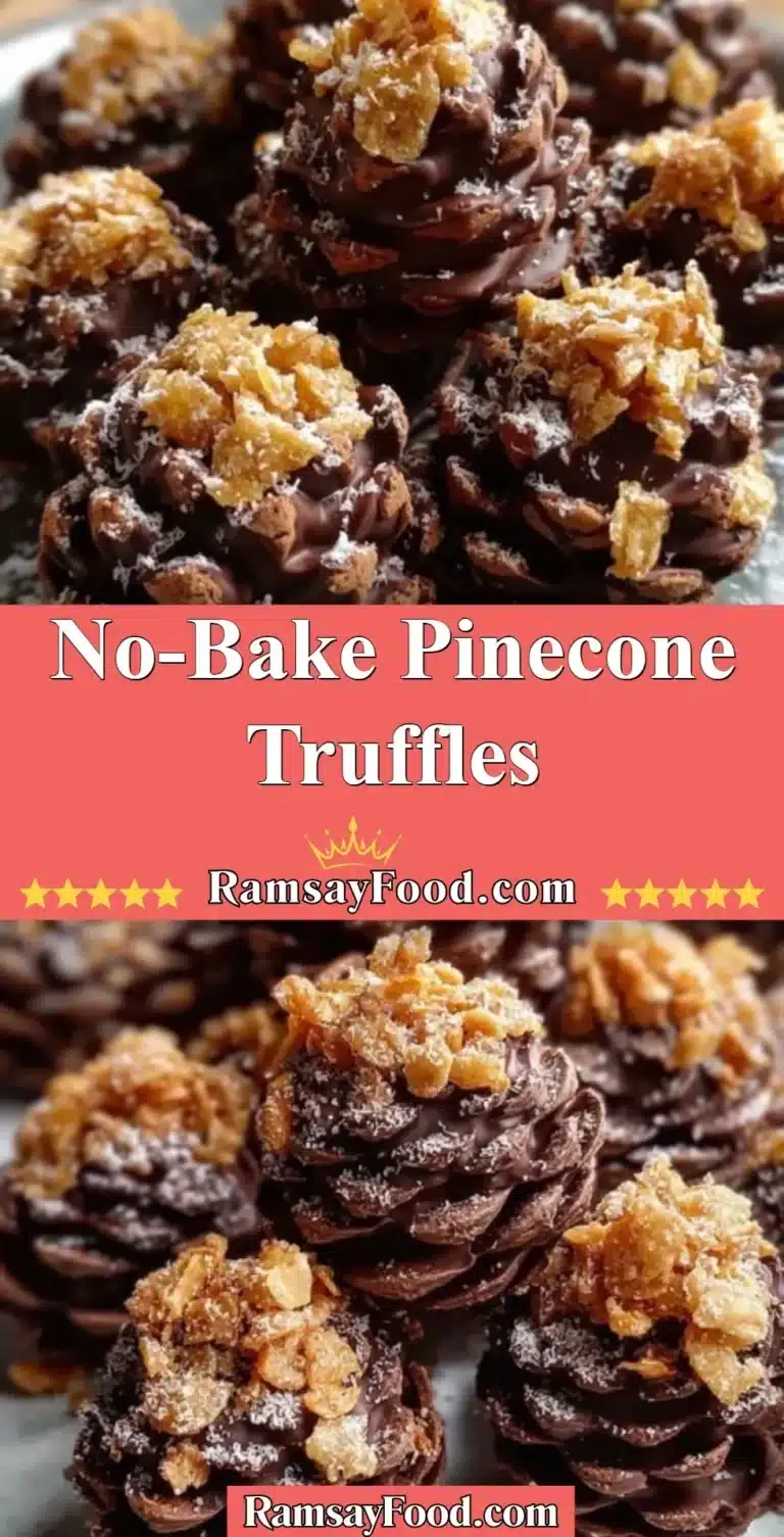No-Bake Pinecone Truffles 6 Delicious no-bake pinecone truffles arranged on a plate