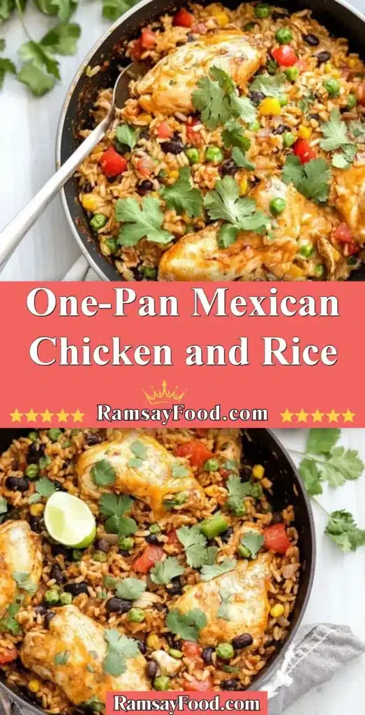 One-Pan Mexican Chicken and Rice dish with vibrant ingredients